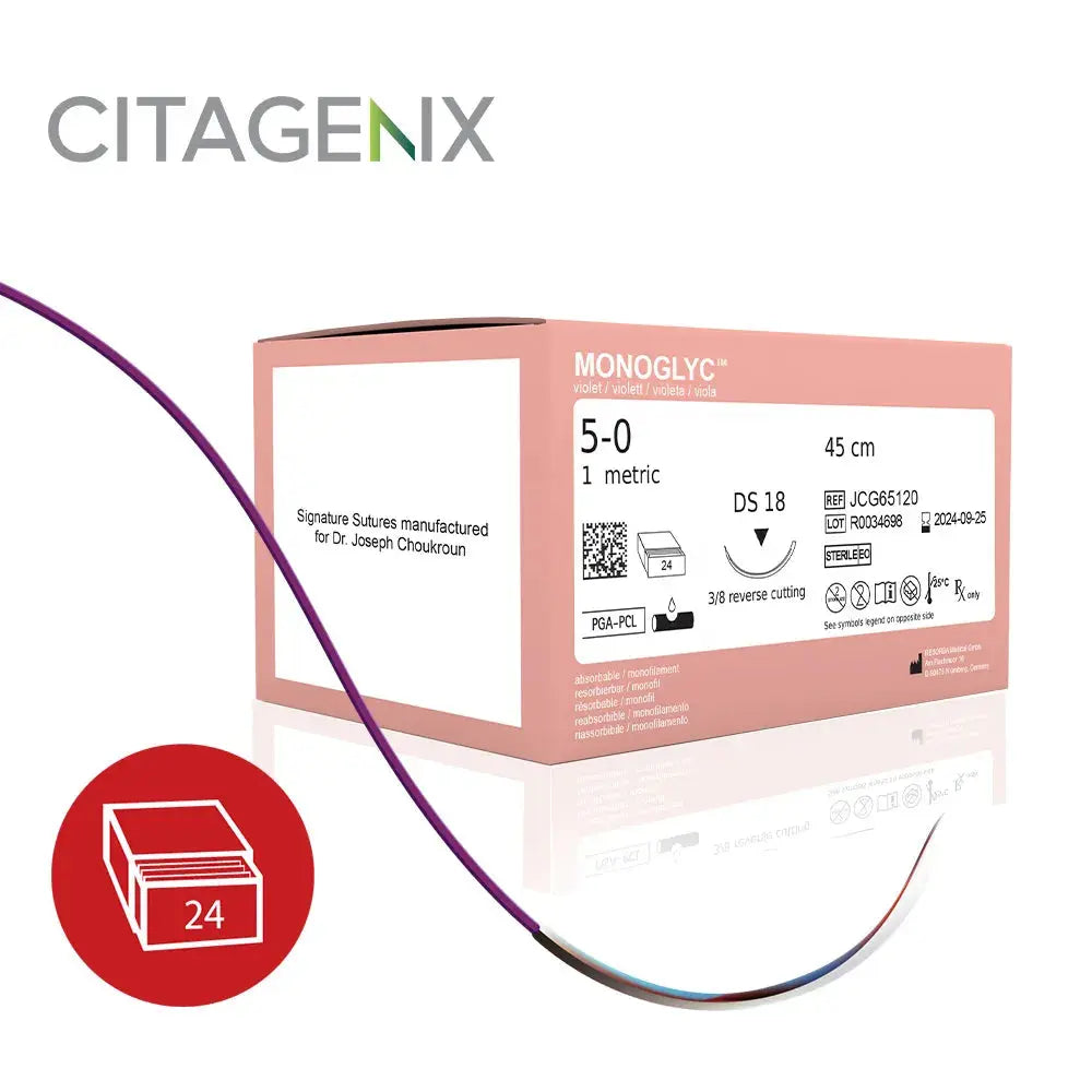 Monoglyc Suture USP 4-0, DS18 reversed needle, 45 cm, 24 sutures/Box Citagenix